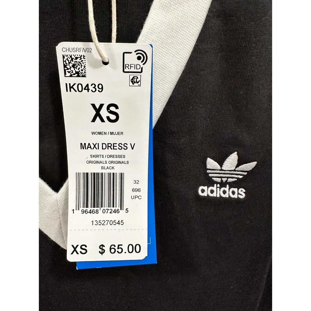 Adidas Originals Maxi Dress V Black White Stripe Womens XS New - Picture 3 of 6